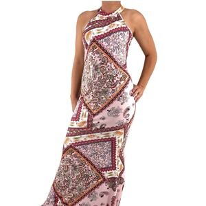 Paisley Patchwork Print Maxi Dress M Boho Fairy Y2K Indie Mermaid Hem Bodycon